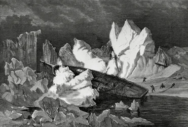 Wrack der Hansa, zerquetscht vom Eis, Oktober 1869, Arktischer Ozean, Zweite Deutsche Nordpolar-Expedition