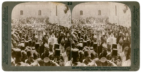 Osterprozession des griechischen Patriarchen, Eintritt in die Kirche des Heiligen Grabes, Jerusalem, 1903
