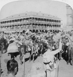 Feldmarschall Lord Roberts und Stab jubeln der Königin zu, Pretoria, Südafrika, 5. Juni 1900