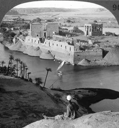 Blick auf die Insel Philae und ihre Tempel, Ägypten, 1905