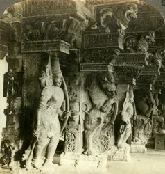 Säulen eines hinduistischen Tempels, Madurai, Indien, ca. 1900er