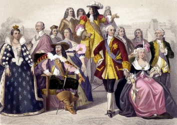 1610 bis 1774. Marie de Medici, Ludwig XIII, Ludwig XV, Marie Antoinette und Ludwig XVI. Gravur des 19. Jahrhunderts.