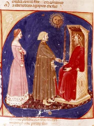 Zweiter Himmel: Dante und Beatrice begegnen dem römischen Kaiser Justinian