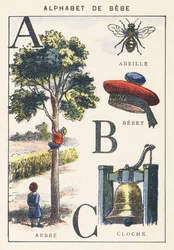 A B C: Baum, Biene, Baskenmütze, Glocke