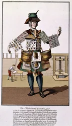 Ein Hersteller von Spielkarten. Gravur aus dem 17. - 18. Jahrhundert nach „The Playing Cards“.
