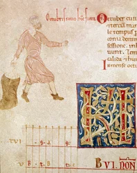 Ein Bauer beim Säen, Monat Oktober (Miniatur)