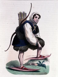 Ein Skijäger aus dem Samojedenstamm mongolischen Ursprungs.