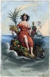 Allegorie von Sizilien - Gravur aus „Usi e Costumi di Tutti i Popoli dell
