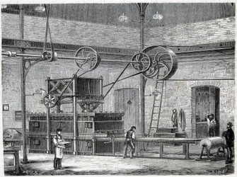 Apparat zur Vulkanisierung von Gummi durch Trockendampf - in „Die Wunder der Industrie“ von Louis Figuier