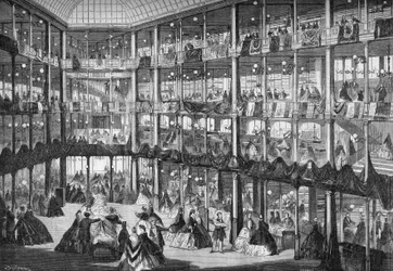 Ansicht des Kaufhauses „Au Corner de la rue“ (Ecke Montesquieu- und Bons-Enfants-Straße). Paris, September 1864.