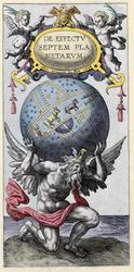 Atlas trägt die Welt. Gravur aus dem frühen 17. Jahrhundert