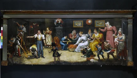Au bon père de famille. Polsterer-Dekorateur-Schild. Rue Mouffetard, 5. Arrondissement, Paris, um 1825