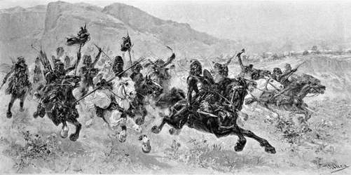 Barbarische Invasionen - Die Hunnen (Gravur von U. Checa)