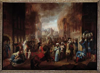 Schlacht von Wien: Die Kapitulation der Türken bei der Belagerung Wiens im September 1683. Sieg der Truppen der christlichen Koalition unter der Führung von Johann III. Sobieski, Leopold I. und Karl von Lothringen. Anonymes Gemälde des 17. Jahrhunderts. Na