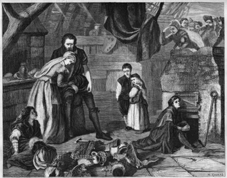 Bernard Palissy (1510-1590), französischer Emailleur, der es vorzog, seine Keramiken zu zerstören, anstatt sie zu einem niedrigen Preis zu verkaufen. Gravur in „The Illustrious Universe“