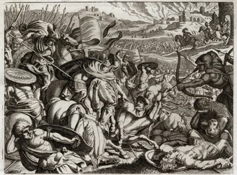 Bibel von Royaumont, Altes Testament: Bestrafung der Benjamiten. Der Stamm Benjamin wird ausgerottet. Illustration von 1811.