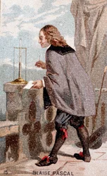 Blaise Pascal (1623 - 1662) vor einem Barometer