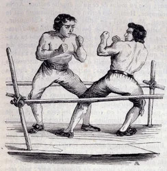 Boxer Daniel Mendoza (1764-1836) und Richard Humphries (Humphreys) im Jahr 1790. Gravur aus dem 19. Jahrhundert