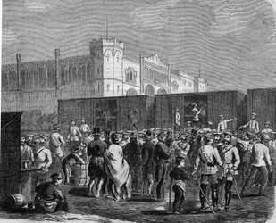 Breslau (oder Wroclaw), Kürassiere der preußischen Garde im Feldzug gegen Österreich 1866. Gravur