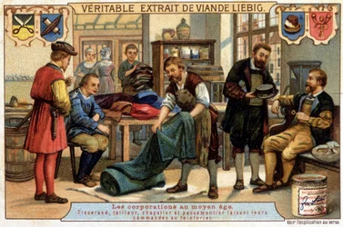 Berufe im Mittelalter: Weber, Schneider, Hutmacher und Pastetenmacher bestellen den Trockenreiniger - Chromo Liebig