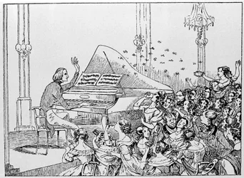 Karikatur von Franz Liszts Triumph bei einem Konzert in Berlin 1842