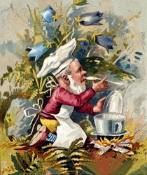 Charakter des Zwerg- oder Farfadet-Kochs. Chromolithographie des 19. Jahrhunderts.