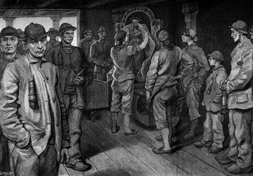 Köhler schmücken die Statue der Heiligen Barbara. Gravur in „Le journal de la jeunesse“