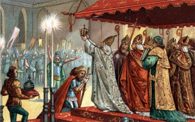 Karl der Große (742-814), am 25. Dezember 800 von Papst Leo III. (um 750-816) im Petersdom in Rom gekrönt - Weihe (Krönung) Karls des Großen (742-814) im Jahr 800 durch Papst Leo III.