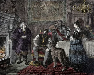 Karl V. bei Fugger - Karl V. (1500-1558) (Karl von Habsburg) empfängt vom Bankier Jakob Fugger genannt der Reiche (1459-1525) in Augsburg (Deutschland)