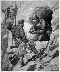 Charles Wiener (1851-1913) französischer Entdecker und Diplomat, der eine Grabeshöhle in Peru erkundet - Gravur im Journal des Voyages, 1887