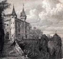 Schloss La Rochelambert in Saint Paulien - Haute-Loire - Auvergne-Rhône-Alpes - Gravur um 1867
