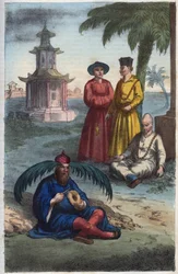 Chinesische Bonzen - Chinesische Mönche - Gravur aus „Usi e Costumi di Tutti i Popoli dell