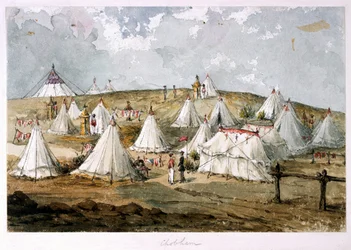 Chobham, Colonel Hodges, Zelt Grenadier Guards Lager. Das Zelt der Königin über dem Hügel