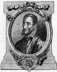 Christophe Plantin. 1514-1589. Antwerpener Drucker französischer Herkunft. Gravur aus dem 19. Jahrhundert.