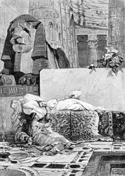 Cleopatra (69 v. Chr. - 30 v. Chr.) und Antonius oder Marcus Antonius (83 v. Chr. - 30 v. Chr.) nach der Niederlage gegen das Römische Reich. Gravur des 19. Jahrhunderts