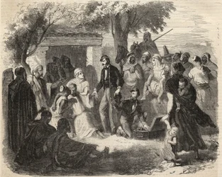 Eroberung Algeriens: Expedition nach Groß-Kabylien im Jahr 1857: Chirurgen der französischen Armee. Gravur in „Le Monde illustrious“ von 1857. Private Sammlung.