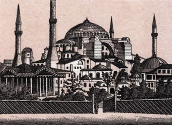 Konstantinopel, Türkei: Blick auf die Hagia Sophia. in „Die Welt illustriert 168 Ansichten“. Undatiert (spätes 19. Jahrhundert)