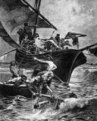 Korallenfischerei mit Hilfe der Ausrüstung.