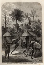 Tanz der Landines oder Zulu-Kaffern in Shoupanga (rechtes Ufer des Sambesi-Flusses)