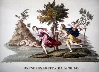 Daphne verfolgt von Apollon - im Dizionario mitologico