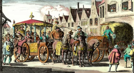 Tod von Heinrich IV.: Ermordung von Heinrich IV. (1553 - 1610) am 14. Mai 1610 durch François Ravaillac (1578 - 1610). Kupferstich des 17. Jahrhunderts. Private Sammlung.