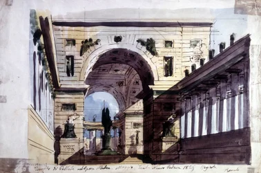 Dekoration für die Oper „Medea“ von Luigi Cherubini (1760-1842), italienischer Komponist, darstellend den Tempel der Pallas Athene