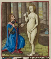 (Detail) von Pygmalion auf den Knien, der die Statue um Vergebung bittet