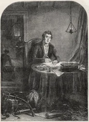 Duke of Wellington (Arthur Wellesley) schreibt nach Waterloo, 19. Juni 1815 (Stich 1852)