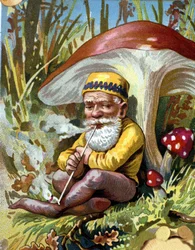 Zwerg oder Kobold, der die Pfeife raucht. Chromolithographie des 19. Jahrhunderts