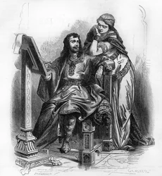 Eginhard (Einhard, Einhart, Einard, 775-840) Historiker der Karolingerzeit mit Emma (Imma) seiner Frau.