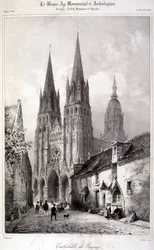 Gravur der Kathedrale von Bayeux veröffentlicht in „Das Monumentale und Archäologische Mittelalter“. 19. Jahrhundert