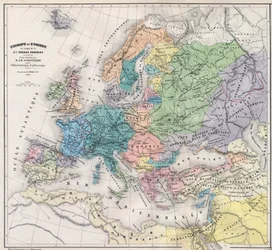 Europa und der Orient zur Zeit des 3. Kreuzzugs Ende des 13. Jahrhunderts - Karte erstellt von M J-H Schnitzler, Historischer und malerischer Atlas 1858