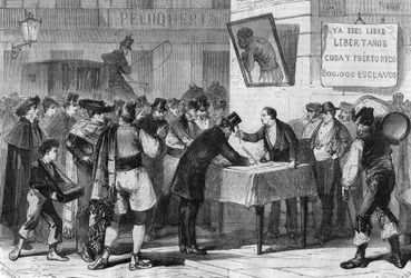 Ereignisse in Spanien im Jahr 1885: Öffentliche Sammlung in Madrid für den Kauf von Sklaven aus Kuba und Puerto Rico.