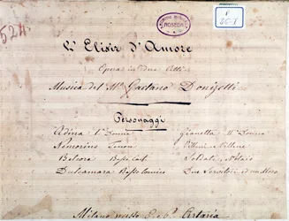 Erste Seite der Noten für Der Liebestrank, Oper von Gaetano Donizetti